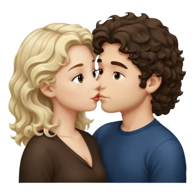 White Italian boy with dark brown wavy fluffy hair and blonde girl that's pale with wavy hair kissing sticker