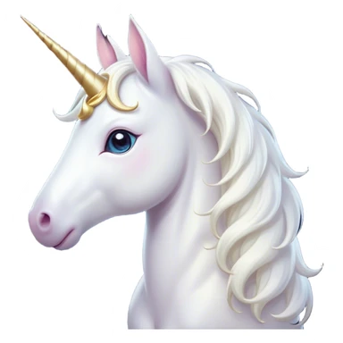 Cinematic Cute White Unicorn Portrait Emoji, Head tilted playfully and inquisitively, featuring a charming, petite form with a silky white color, a delicately flowing mane and tail, and a tiny, sparkling horn, with large, dreamy eyes full of wonder, Simplified yet irresistibly adorable features, highly detailed, glowing with a warm, enchanting glow, high shine, affectionate and lively, stylized with a touch of fairy-tale whimsy, soft glowing outline, capturing the essence of a mischievous yet endearing white unicorn that seems as if it could gallop out of the screen into your heart! sticker