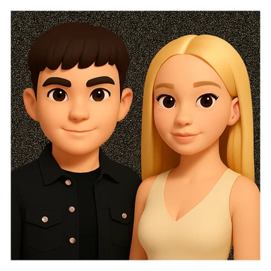 Slightly increase the volume of the upper body of the girl, significantly spread them apart from each other, make the skin color the same for both characters, keep the cartoon style as in the original image. sticker