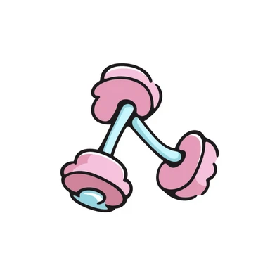 A pair of dumbbells/hand weights for exercise in pastel colors (dd9fb0, ffc6d3, a3bfc9, c4bee2, f1b091), hand-drawn doodle style sticker