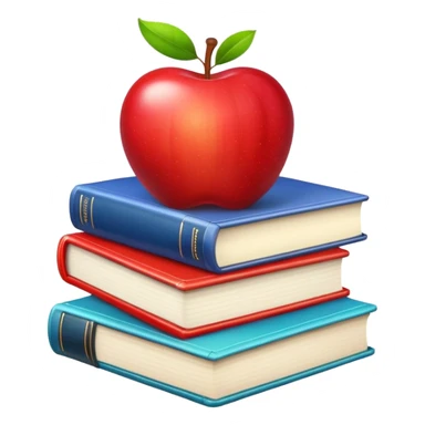 A stack of textbooks with an apple on top sticker