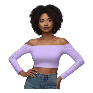 Realistic Lilac off shoulder Long sleeve flowy crop top, isolated sticker