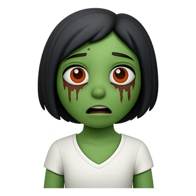 Make the character's hair short while keeping the same style, color, and overall look. Preserve the green skin, big eyes, and white shirt. No background. sticker