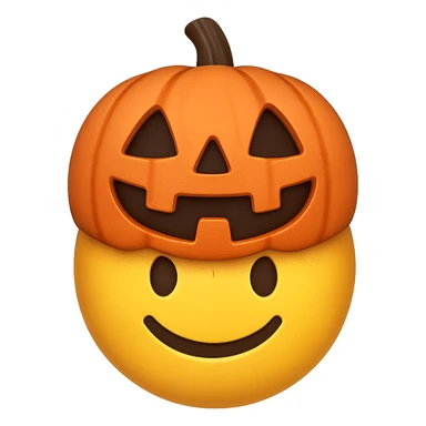 yellow face with orange pumpkin mask emoji, digital illustration sticker