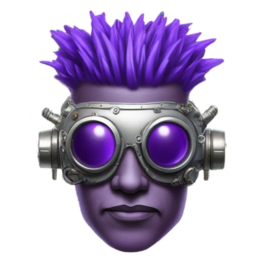 Purple mohawk cyborg head with silver steampunk goggles, goatee and circuits sticker
