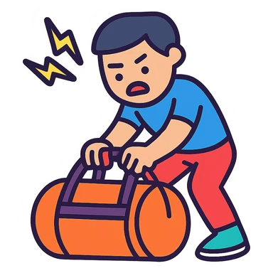 a sportsman is struggling to lift a gymbag sticker