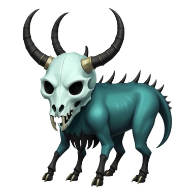 Shiny Dark Edgy  Inteleon-Amaura-Fakémon-hybrid-creature (full body) with a horned animal-skull-mask sticker