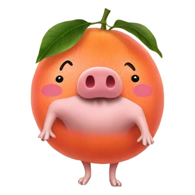 Grapefruit with legs holding a pig sticker