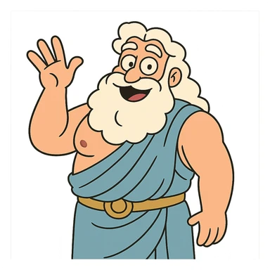 Zeus waving hello in a friendly cartoon style sticker