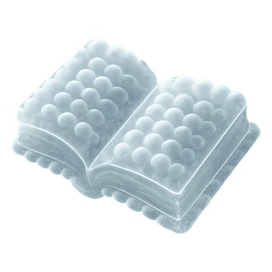 толстая развернутая книга вид сверху, полностью из маленьких очень ярко белых пушистых выпуклых облаков, стиль matte glass sticker