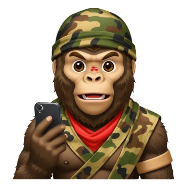 King Kong with a cell phone emojie wearing a camouflage bandana sticker