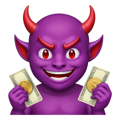 purple devil emoji with money. fun and light hearted, dont make the devil look evil sticker