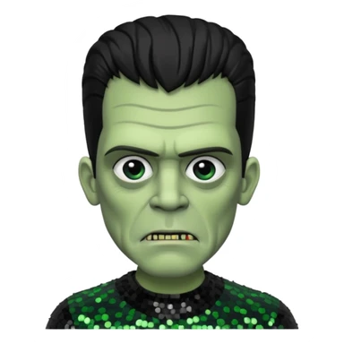 Frankenstein from Universal Monsters with grey green skin, jet black hair, black sequin outfit  sticker