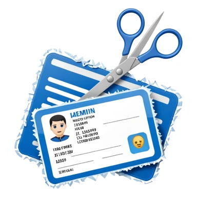 Scissors cutting military ID card in the middle front view sticker