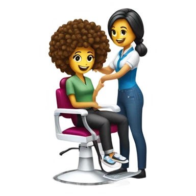 “Create an emoji depicting a hairdresser styling a client’s hair. The hairdresser is holding scissors or a comb, and the client is sitting on a chair. Include details such as the client’s hair and professional tools in the hairdresser’s hands.” sticker