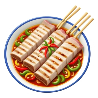 Twice Cooked Pork slices with leek and peppers, simplified emoji style with bold outlines and bright colors, cartoon style Hui Guo Rou Sichuan specialty sticker