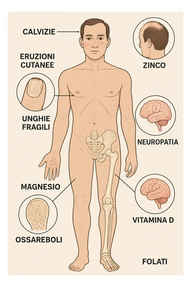 corpo umano in carenza di micronutrienti come zinco, magnesio, vitamina D, folati, in italiano sticker