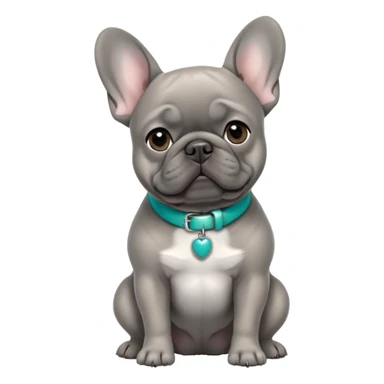 Grey French bulldog with turquoise collar sitting facing forward sticker