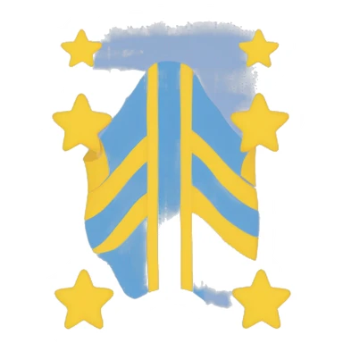 Flag with three stripes. The firs stripe is light blue, the second is yello and the third is light blue again. On the first ble stripe at the left there is a star with 8 angles and next to it to the right there is a half moon facing the star. sticker