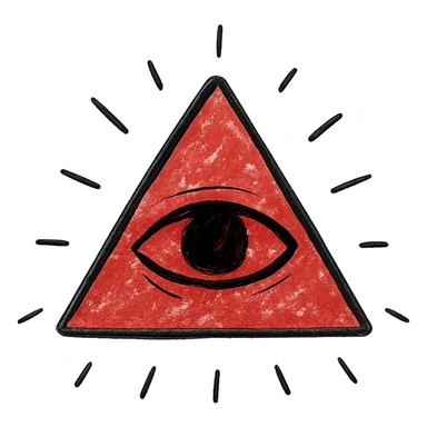 A blood-red triangle with a glowing eye inside, symbol of FOE sticker