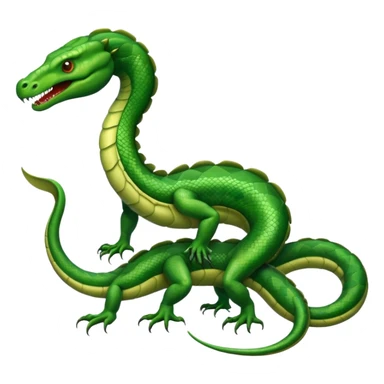 Create a single emoji of a Hydra in full body: a muscular reptilian creature with four legs, a tail, and multiple serpent heads on long necks. No wings, not worm-like. Slight side angle, stylized like an emoji, clearly recognizable. No background.
 sticker