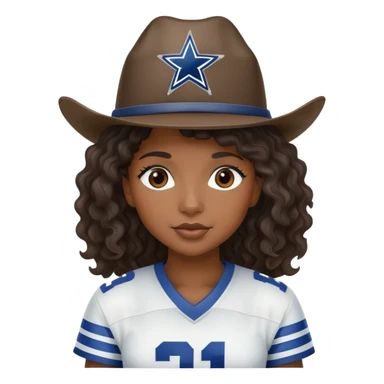 Black girl with wavy hair and a cowboys football hat sticker