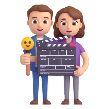 a content creator holding a clapperboard, 3D emoji style sticker