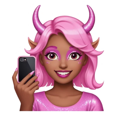 glitter pink girl naughty selfie glitter pink horns sticker