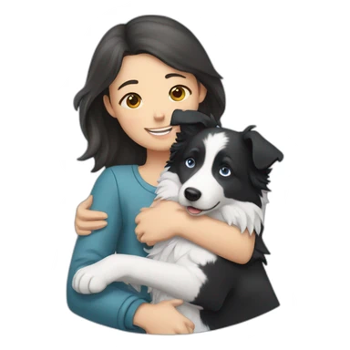 A girl hugging a adult Blue and white border collie sticker