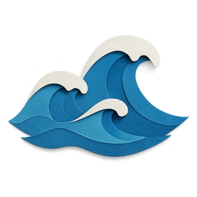 illustration of ocean waves made of layered blue paper with white foam accents in paper-craft style sticker