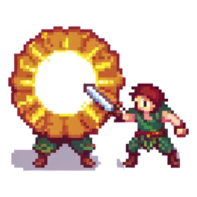 Sun Jin Woo vs Baruka, scène de combat en pixel art sticker