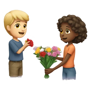 Boy giving flowers to a girl sticker
