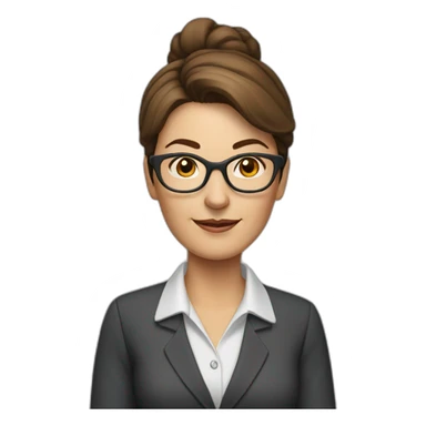 middle-aged accounting woman with brown midhair in a bun and glasses sticker