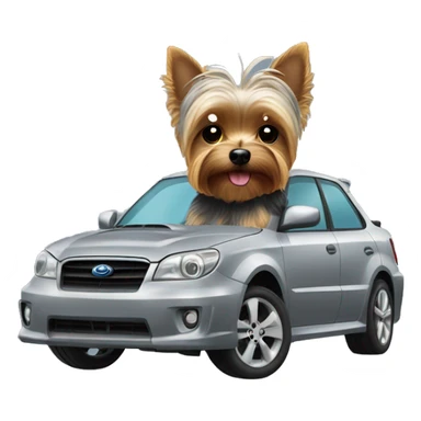 Yorkie driving grey Subaru sticker