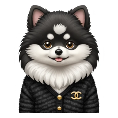 Black and white pomeranian wearing coco chanel Sweater  sticker