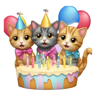 3 kittens at a birthday party sticker