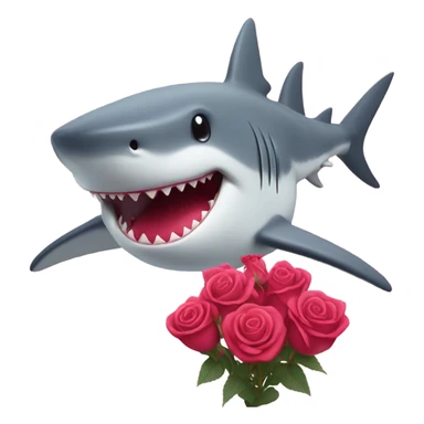 pink shark holding a red rose sticker