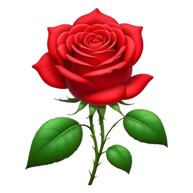 Cinematic Realistic Rose Emoji, Elegant and full of grace, with velvety, deep red petals unfurling in a perfect bloom, dew drops glistening on the soft edges, and a faint fragrance hanging in the air. The lush green leaves surround the stem, creating a vibrant contrast to the rich color of the petals. Soft glowing outline, capturing the essence of timeless beauty and romance in a single bloom. sticker