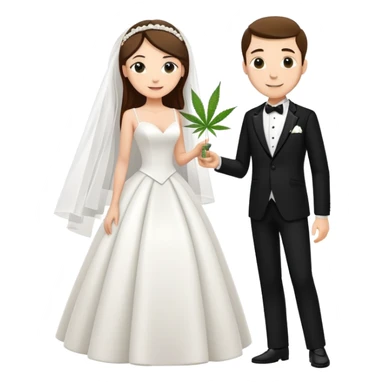 A bride in white wedding dress and groom in tuxedo, full body, sharing cannabis, wedding couple, different pose sticker