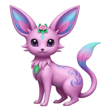 Colorful Floral-Painted Spring-Bloom Iridescent Cute Roserade-Espeon-Fakémon creature (full body) sticker