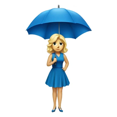 Blond haired lady with an umbrella and a Blue dress sticker