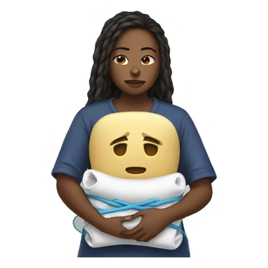 girl in pain holding heating pad with cord sticker