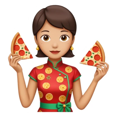 bat man, wearing cheongsam, with pizza sticker