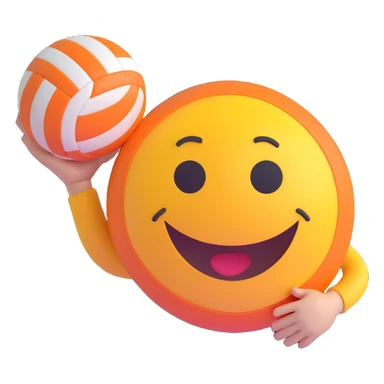 3D smiley emoji, round shape, with volleyball, sporty face sticker
