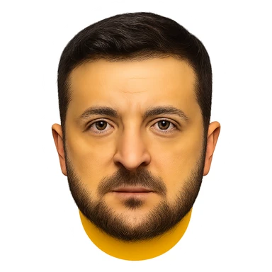 emoji-style portrait of Vladimir Zelensky with a yellow round face, very recognizable and detailed facial features, realistic eyes, hair, and beard, high quality sticker