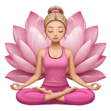 white woman with neat ponytail hairstyle, sitting in lotus position, meditating with closed eyes and serene expression, wearing pink yoga outfit sticker