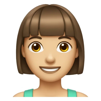 happy girl with brown hair and blunt bangs  sticker