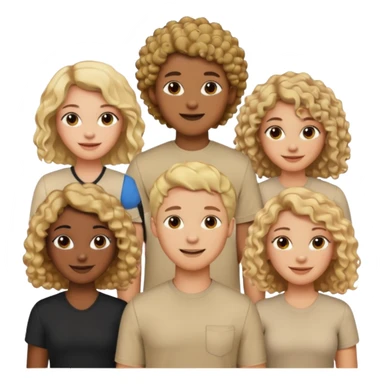 group of people  together ; men and women with brown, blonde, black hair- short hair, long hair and curly hairr wearing beige shirts aesthetic no collar, brown people, white people, black people sticker