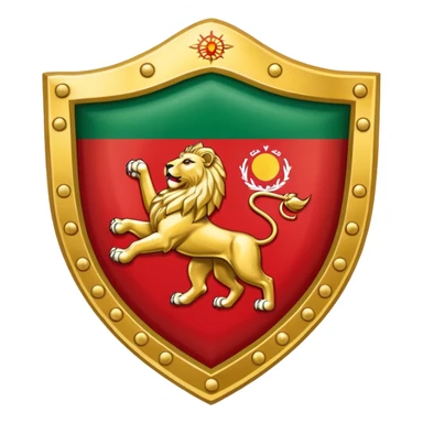 rectangular shield with the flag of Iran, with a lion and a sun sticker