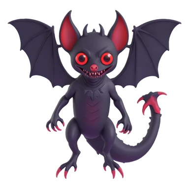 an all black reptilian bat-like creature. One cyclopian red eye in its face. no visible mouth or ears. 2 hind legs with claws. has a long tale with a stinger. no ears. no horns. no arms. visible bone-like stinger at end of tail sticker